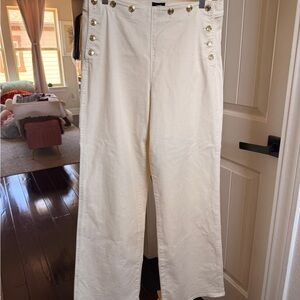 Express Cream Sailor Pants with Gold Accents